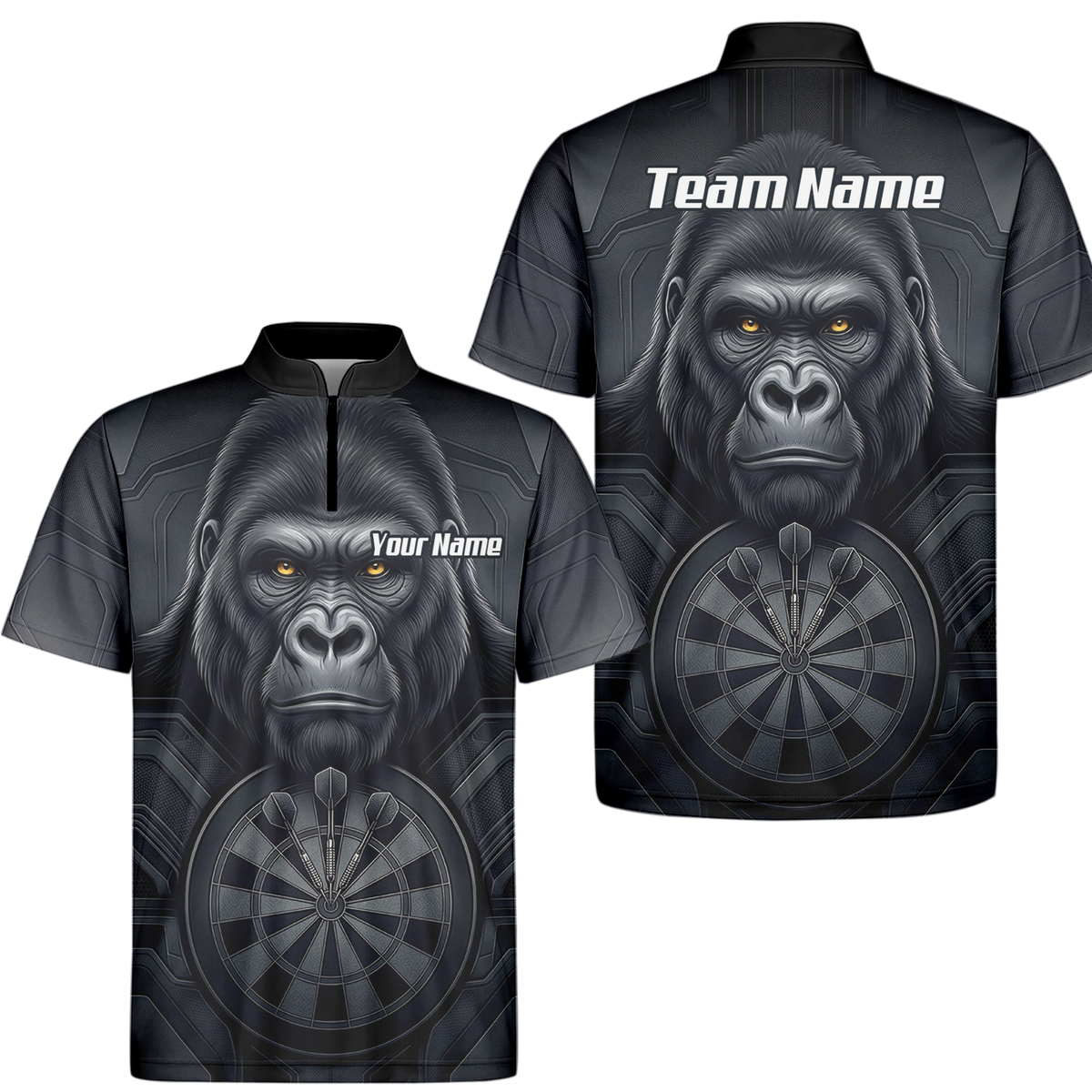 Personalised Silverback Gorilla Dart Jersey for Men Custom Darts Polo Shirt Black Grey with Dartboard Graphic M1900