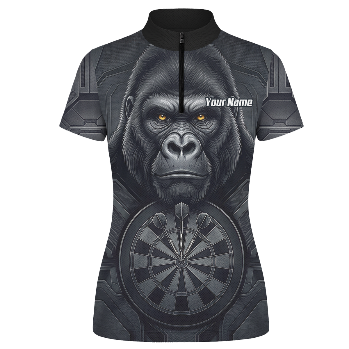 Personalised Silverback Gorilla Dart Jersey for Women Custom Darts Polo Shirt Black Grey with Dartboard Graphic M1900