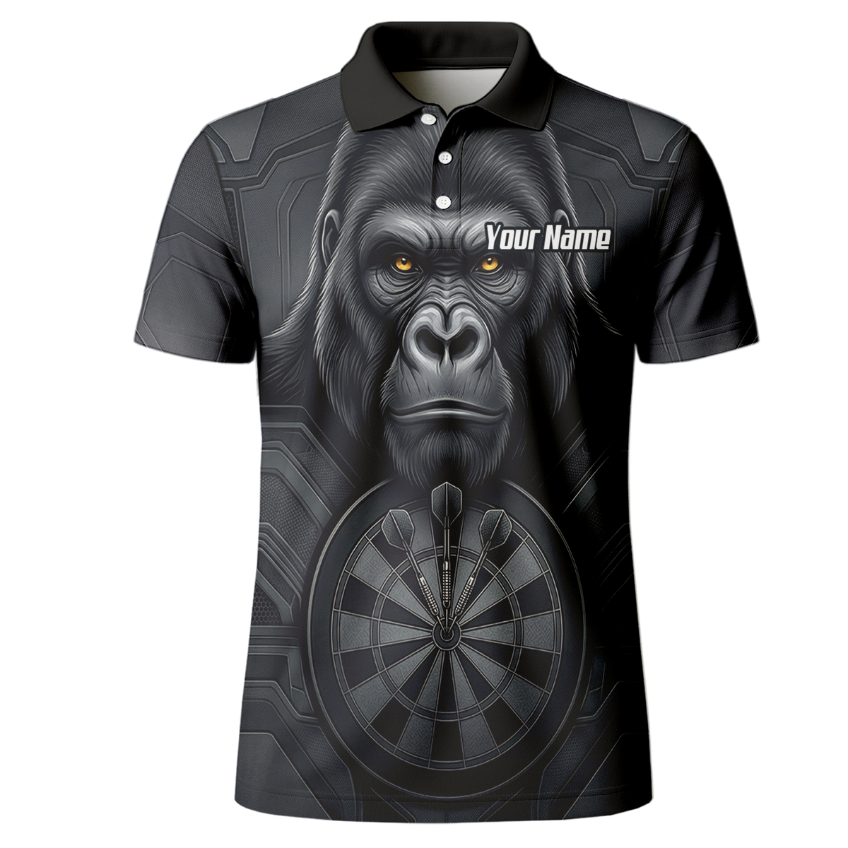 Personalised Silverback Gorilla Dart Jersey for Men Custom Darts Polo Shirt Black Grey with Dartboard Graphic M1900