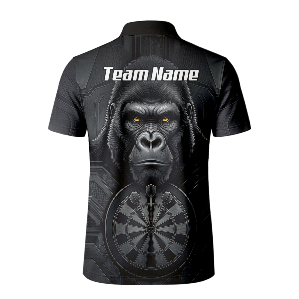 Personalised Silverback Gorilla Dart Jersey for Men Custom Darts Polo Shirt Black Grey with Dartboard Graphic M1900