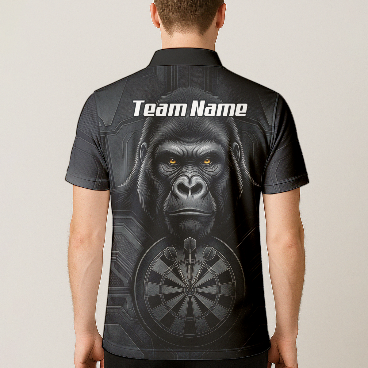 Personalised Silverback Gorilla Dart Jersey for Men Custom Darts Polo Shirt Black Grey with Dartboard Graphic M1900