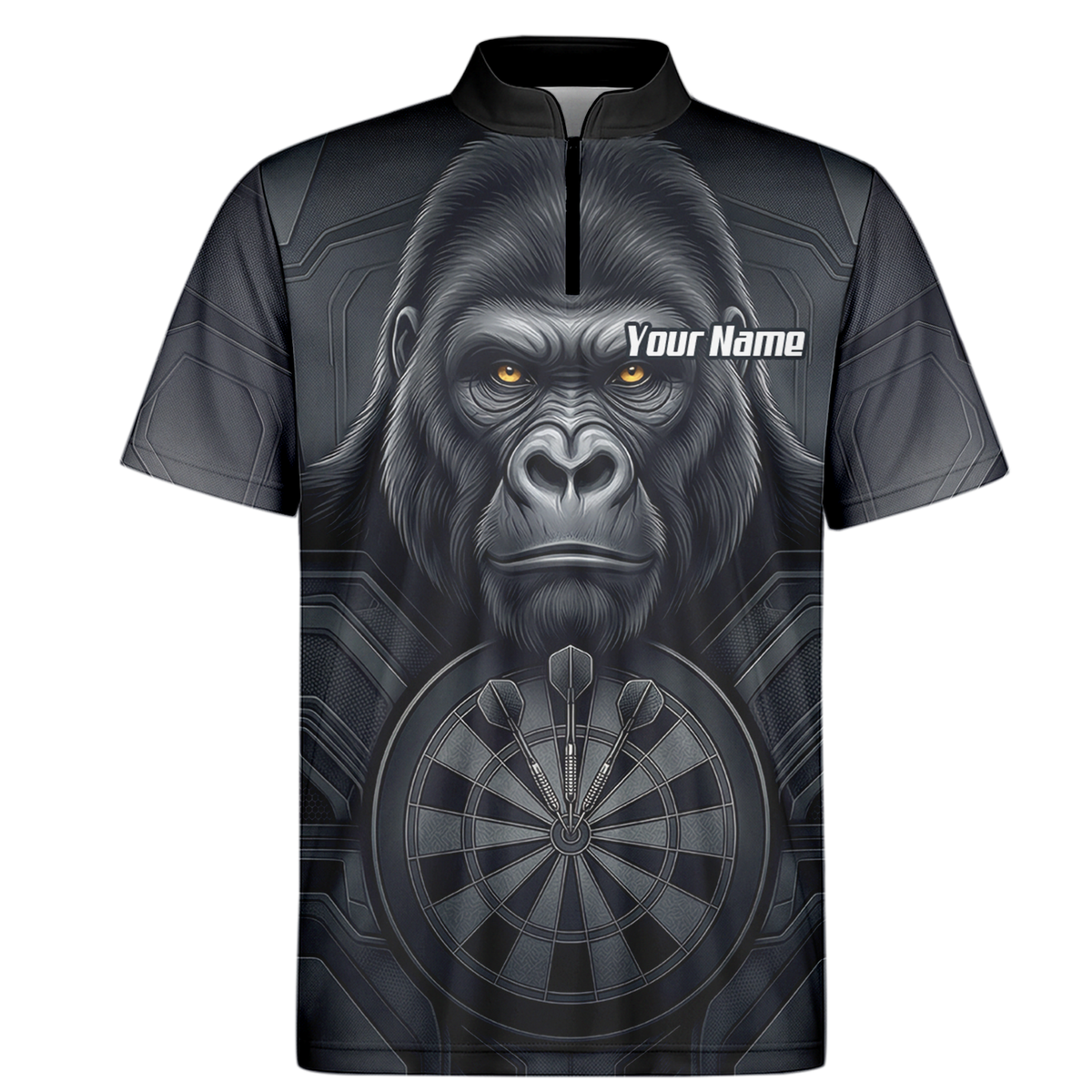 Personalised Silverback Gorilla Dart Jersey for Men Custom Darts Polo Shirt Black Grey with Dartboard Graphic M1900