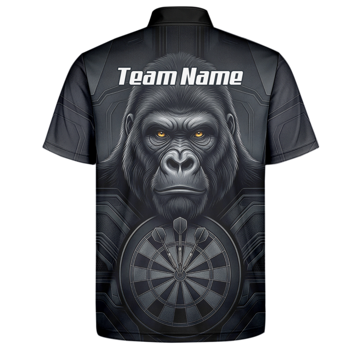 Personalised Silverback Gorilla Dart Jersey for Men Custom Darts Polo Shirt Black Grey with Dartboard Graphic M1900