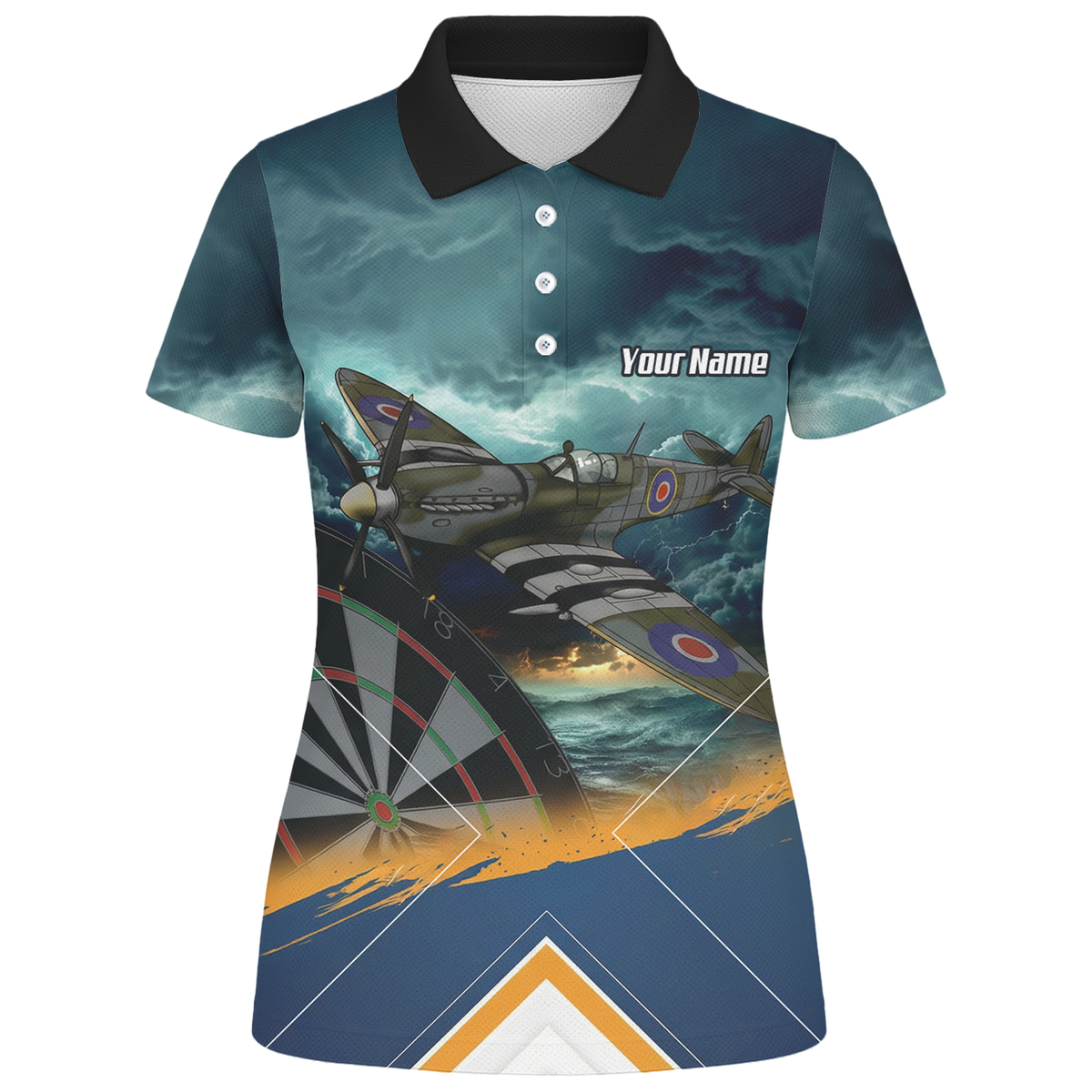Personalised Spitfire Fighter Plane Dart Jersey Polo and Zipper For Women Navy Blue RAF Theme N2791