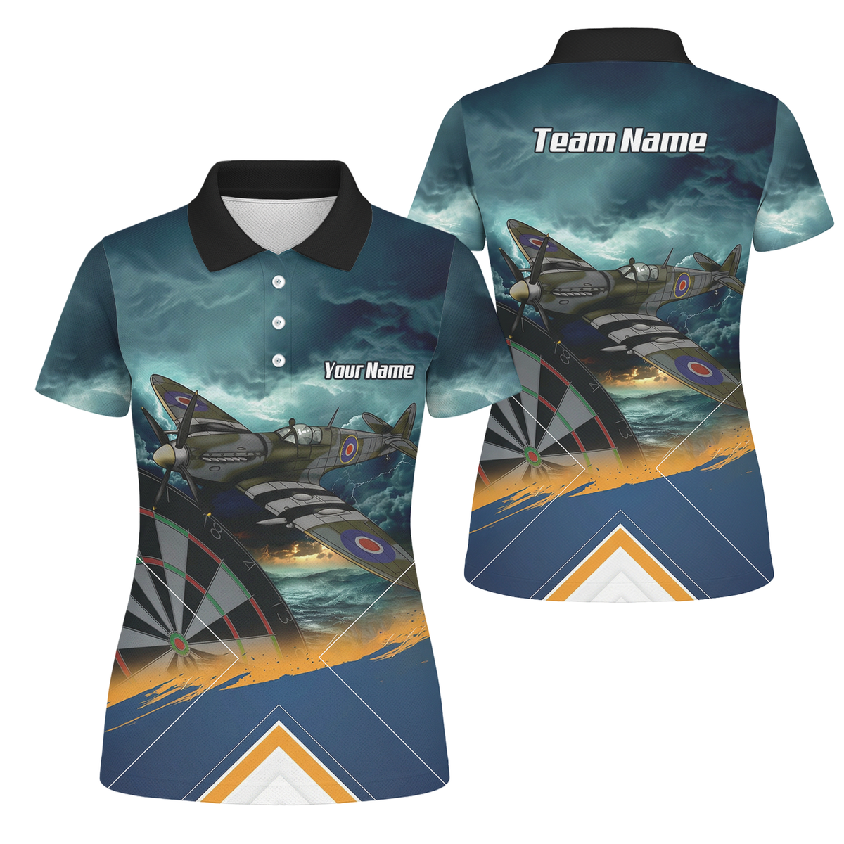 Personalised Spitfire Fighter Plane Dart Jersey Polo and Zipper For Women Navy Blue RAF Theme N2791 - Polo Yes