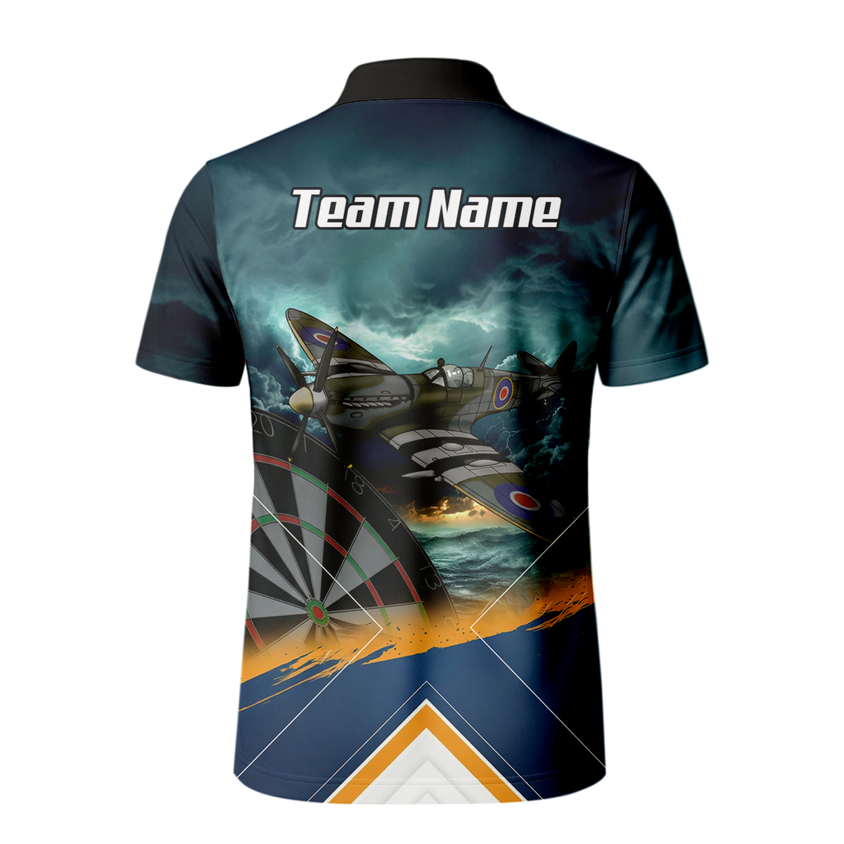 Personalised Spitfire Fighter Plane Dart Jersey Polo and Zipper For Men Navy Blue RAF Theme N2791