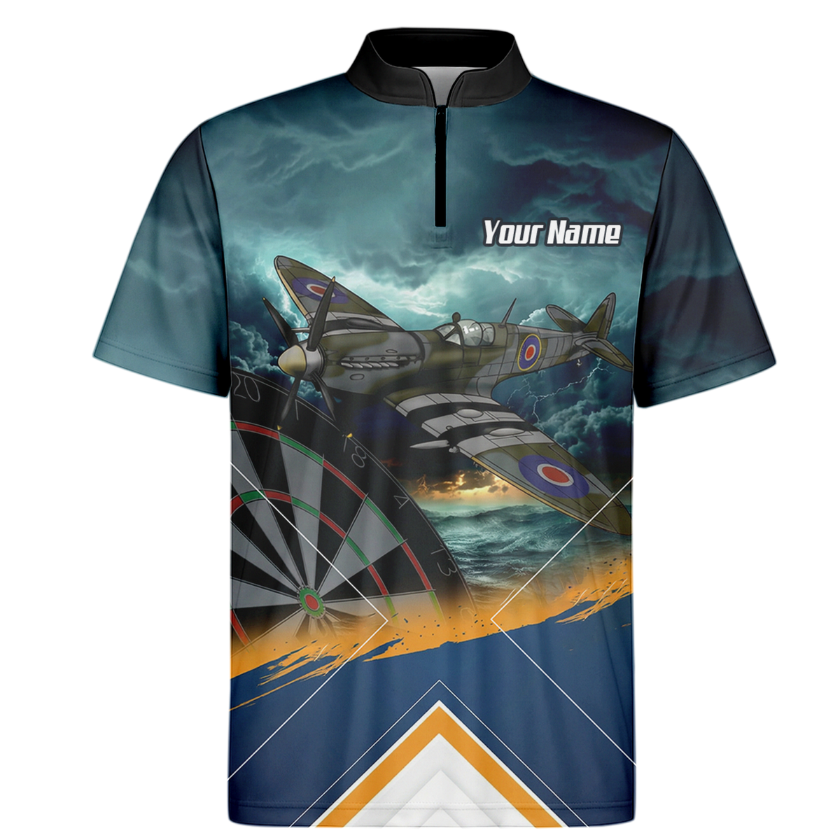Personalised Spitfire Fighter Plane Dart Jersey Polo and Zipper For Men Navy Blue RAF Theme N2791