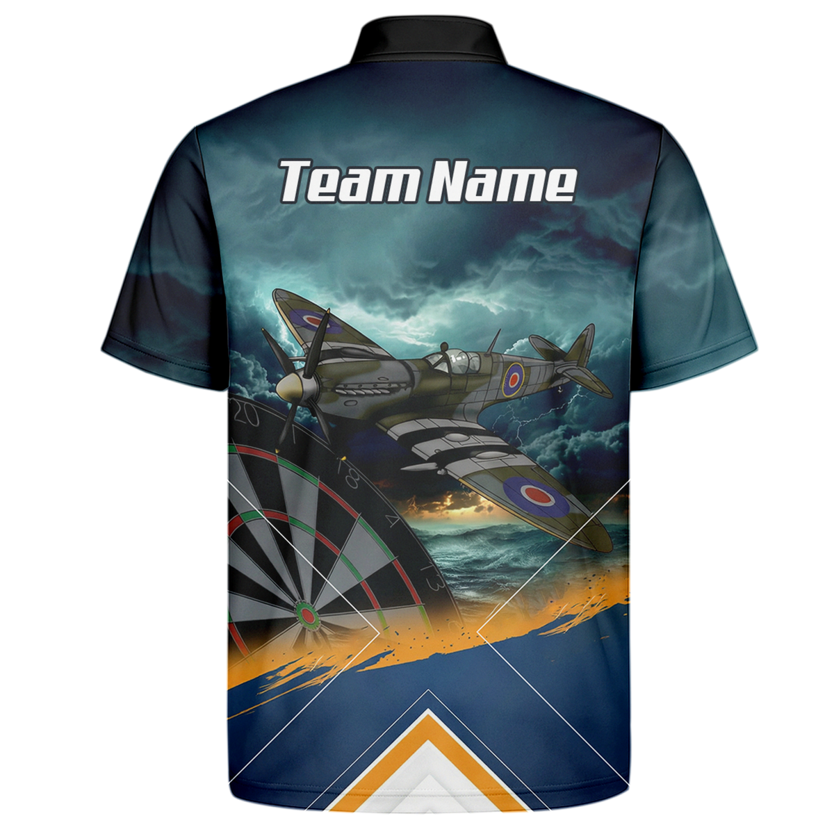 Personalised Spitfire Fighter Plane Dart Jersey Polo and Zipper For Men Navy Blue RAF Theme N2791