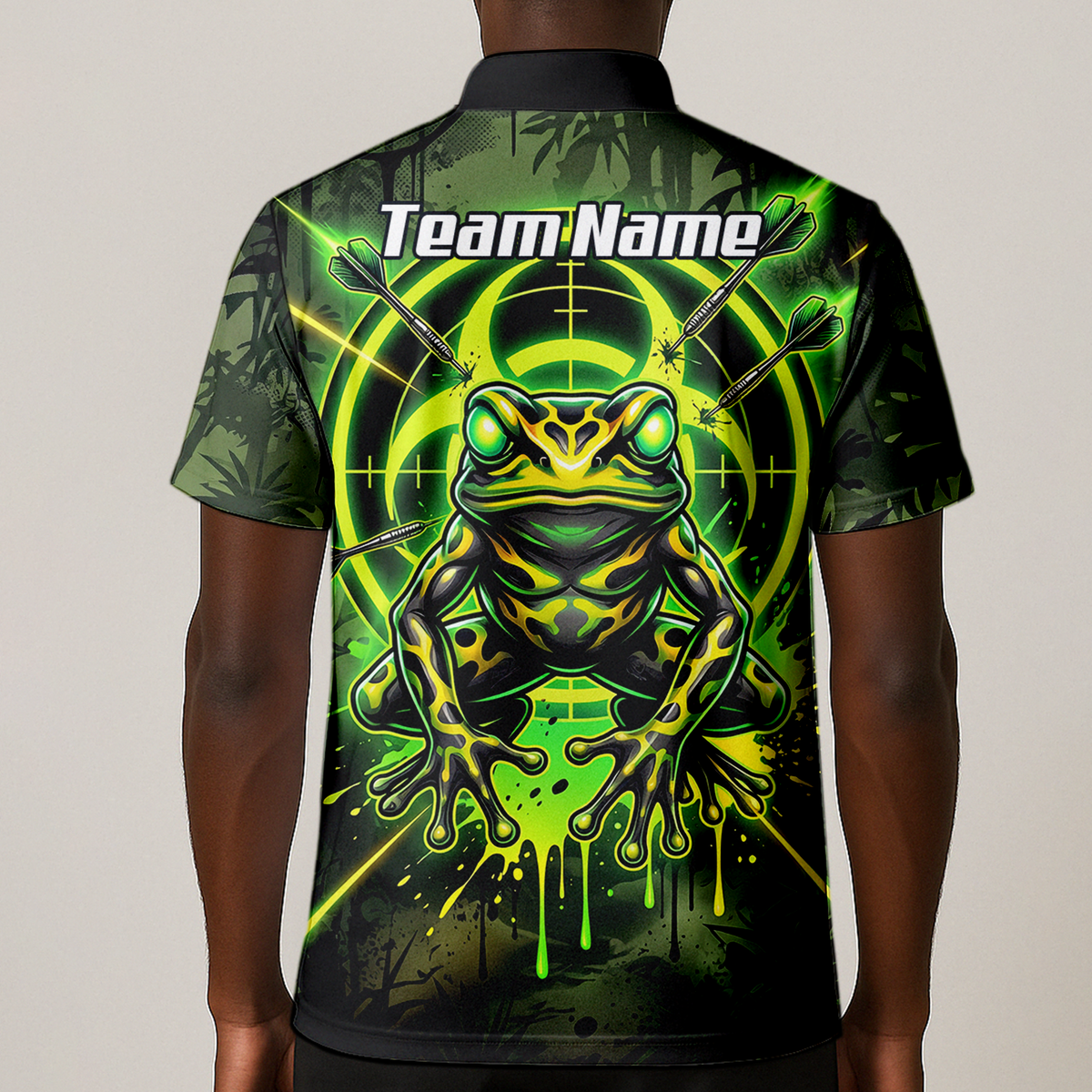Personalised Poison Dart Frog Jersey for Men Custom Name Neon Green Black Polo Shirt N6854
