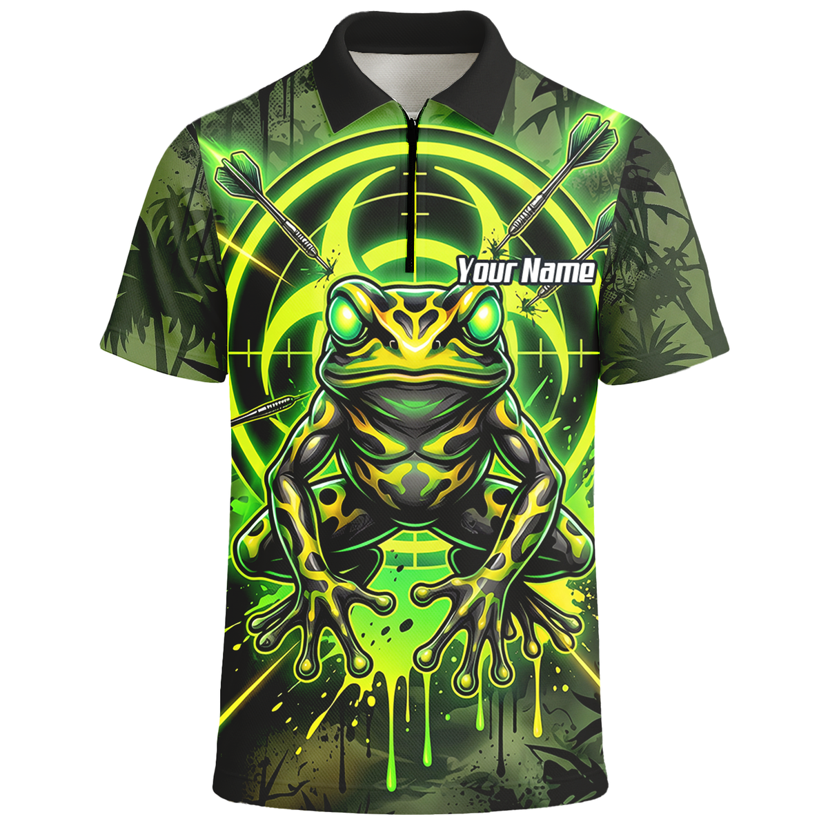 Personalised Poison Dart Frog Jersey for Men Custom Name Neon Green Black Polo Shirt N6854
