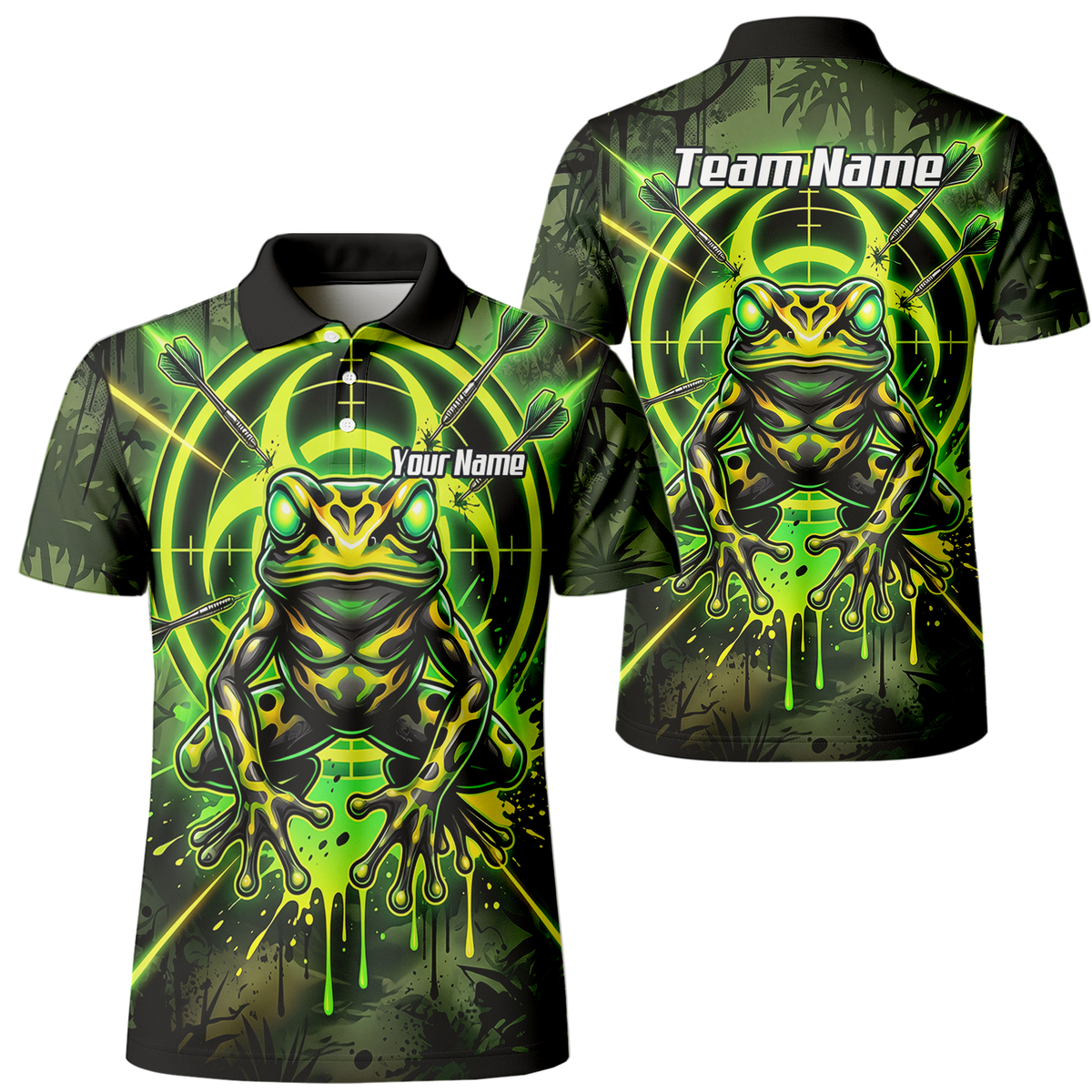 Personalised Poison Dart Frog Jersey for Men Custom Name Neon Green Black Polo Shirt N6854
