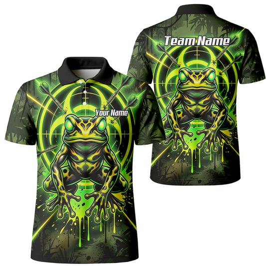 Personalised Poison Dart Frog Jersey for Men Custom Name Neon Green Black Polo Shirt N6854