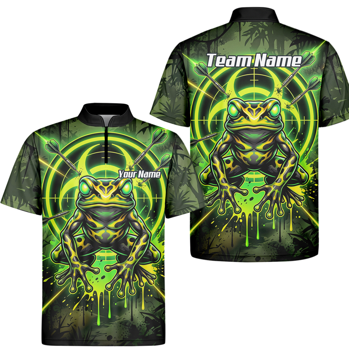 Personalised Poison Dart Frog Jersey for Men Custom Name Neon Green Black Polo Shirt N6854