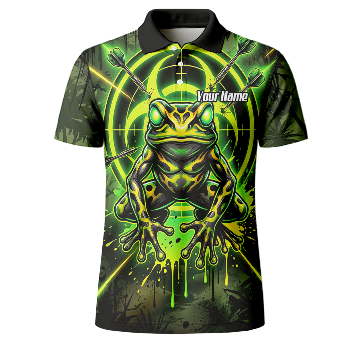 Personalised Poison Dart Frog Jersey for Men Custom Name Neon Green Black Polo Shirt N6854