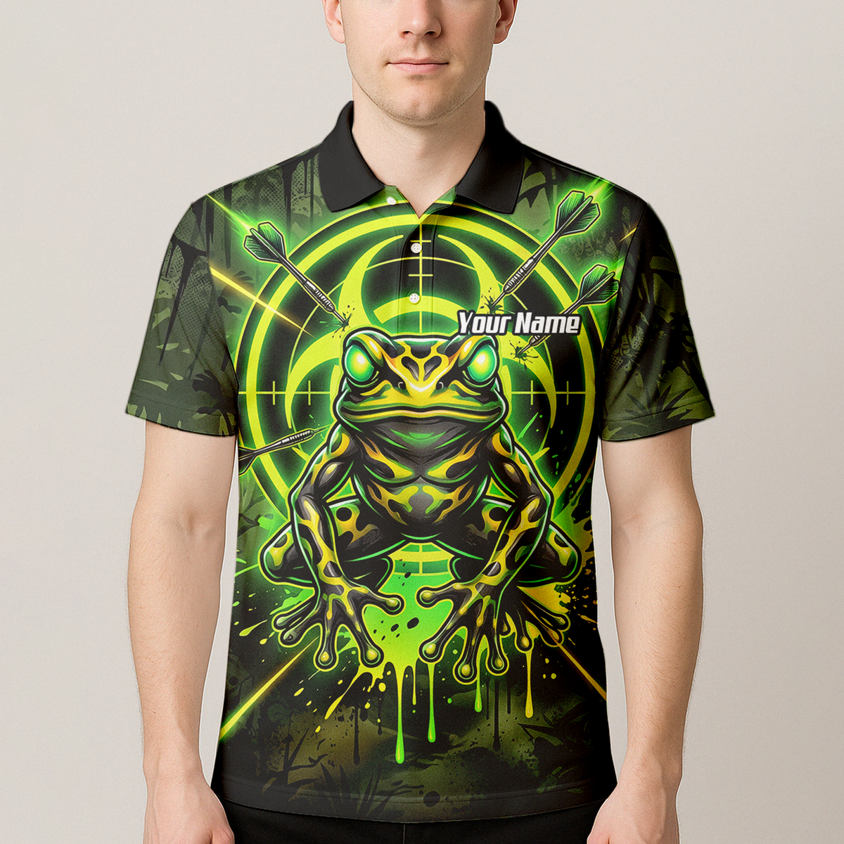 Personalised Poison Dart Frog Jersey for Men Custom Name Neon Green Black Polo Shirt N6854