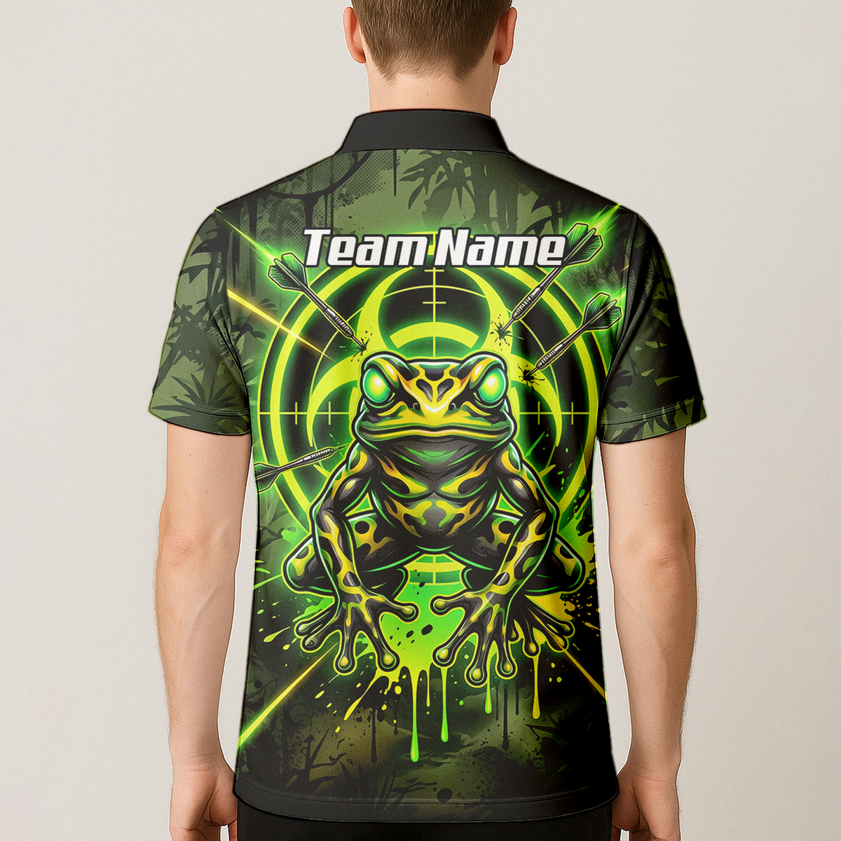 Personalised Poison Dart Frog Jersey for Men Custom Name Neon Green Black Polo Shirt N6854