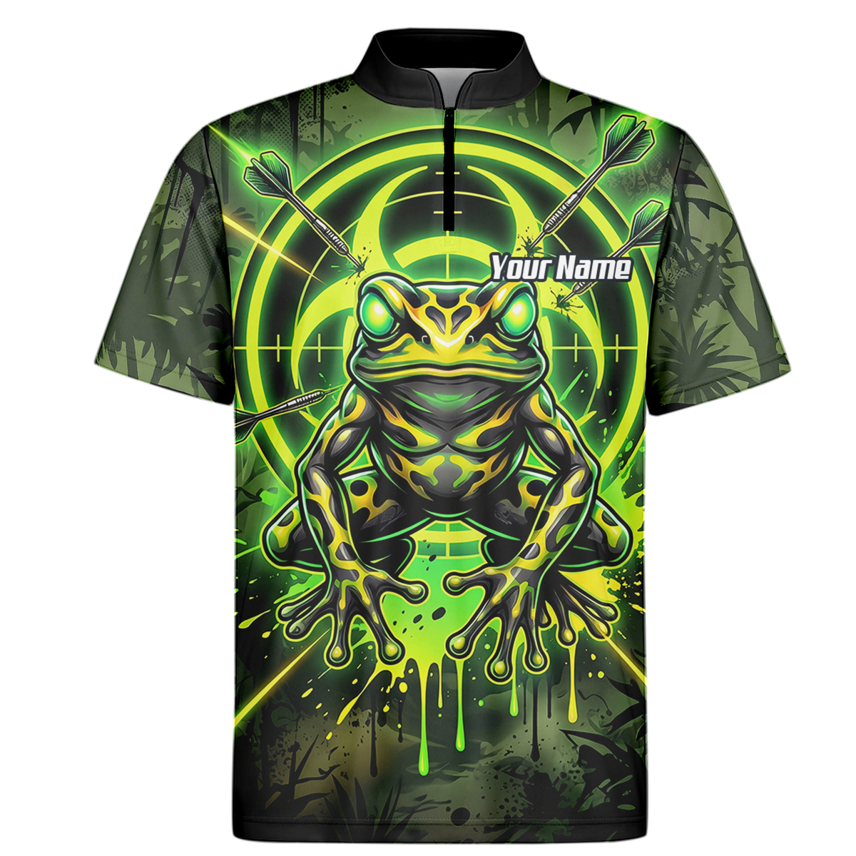 Personalised Poison Dart Frog Jersey for Men Custom Name Neon Green Black Polo Shirt N6854