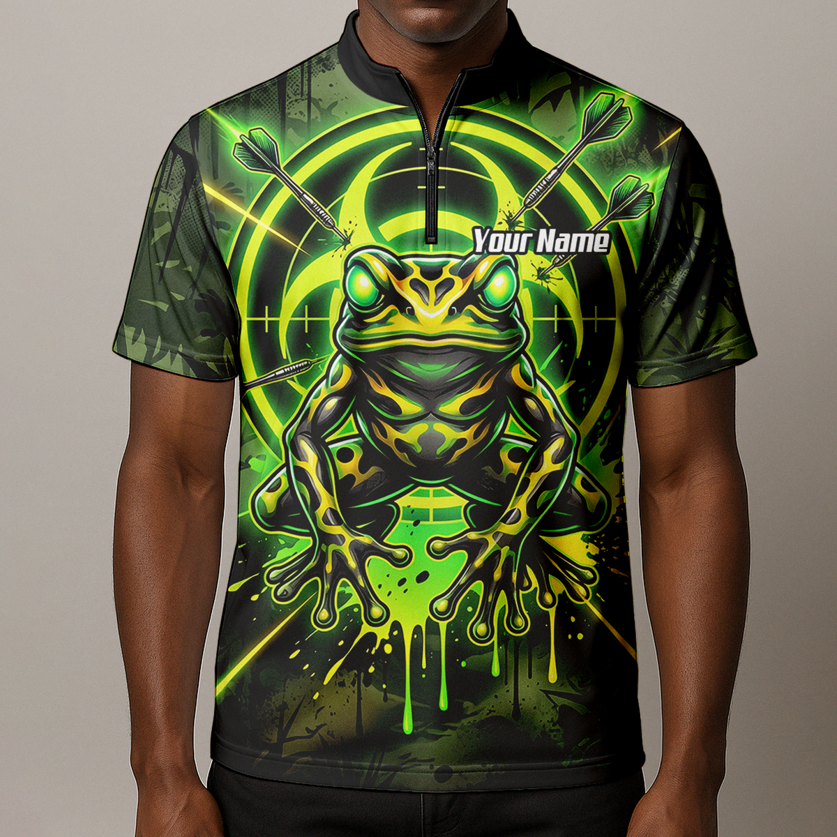 Personalised Poison Dart Frog Jersey for Men Custom Name Neon Green Black Polo Shirt N6854