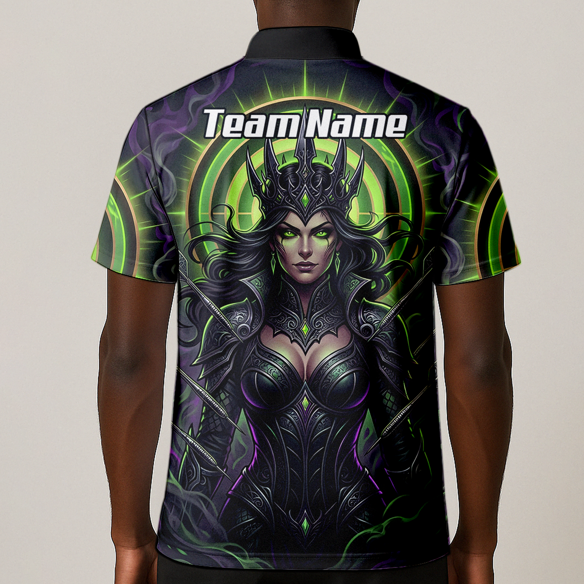 Personalised Dark Queen Fantasy Dart Jersey For Men Neon Green Purple Custom Name Polo Shirt N8351