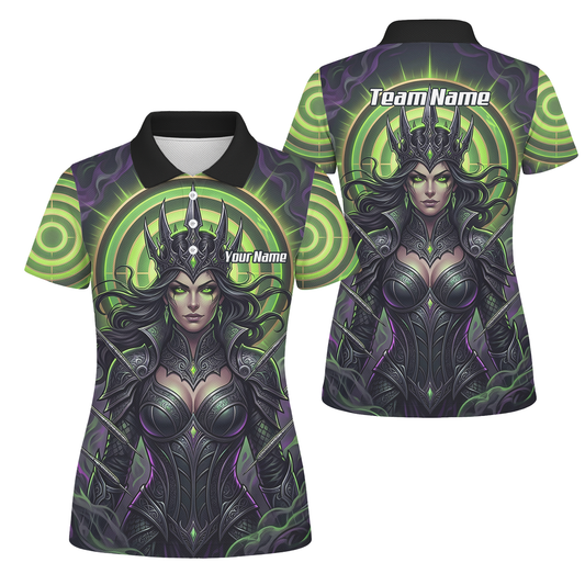 Personalised Dark Queen Fantasy Dart Jersey For Women Neon Green Purple Custom Name Polo Shirt N8351