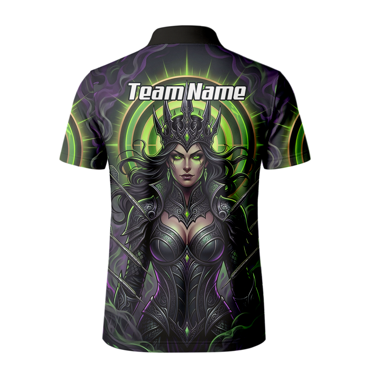 Personalised Dark Queen Fantasy Dart Jersey For Men Neon Green Purple Custom Name Polo Shirt N8351
