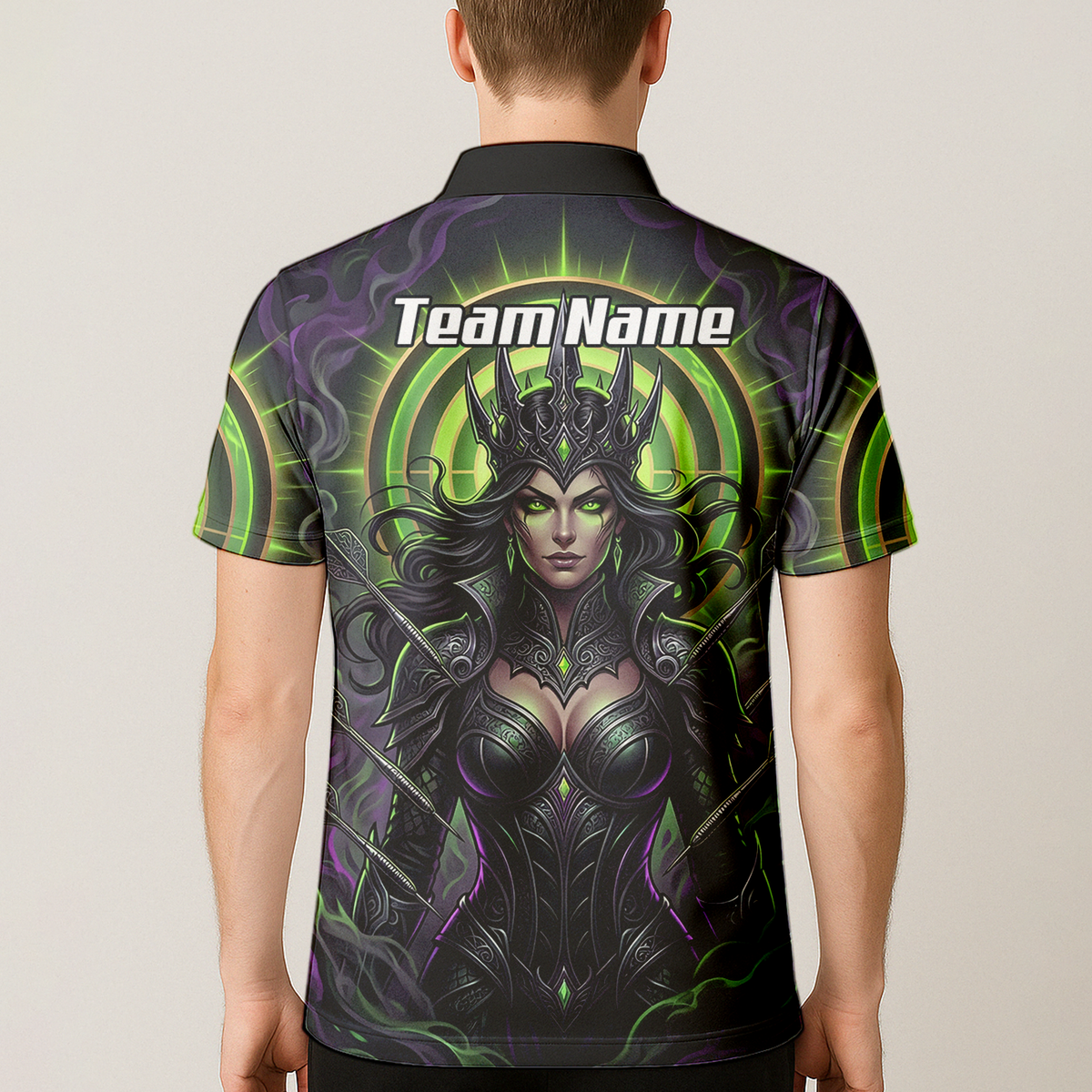 Personalised Dark Queen Fantasy Dart Jersey For Men Neon Green Purple Custom Name Polo Shirt N8351