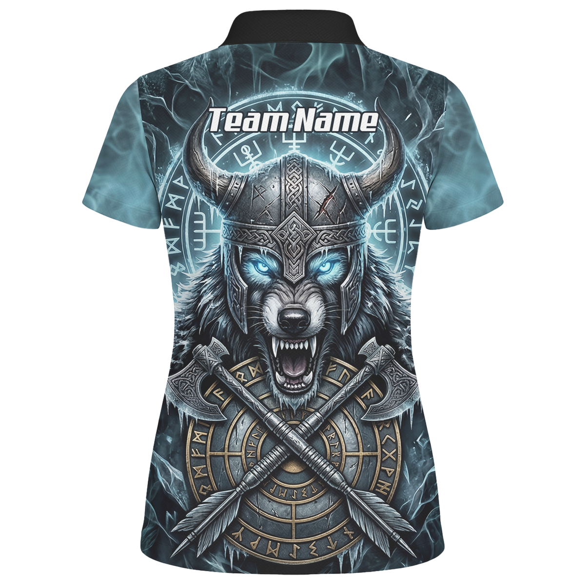 Personalised Viking Wolf Dart Jersey for Women Custom Norse Mythology Darts Polo Shirt Blue Black N8517