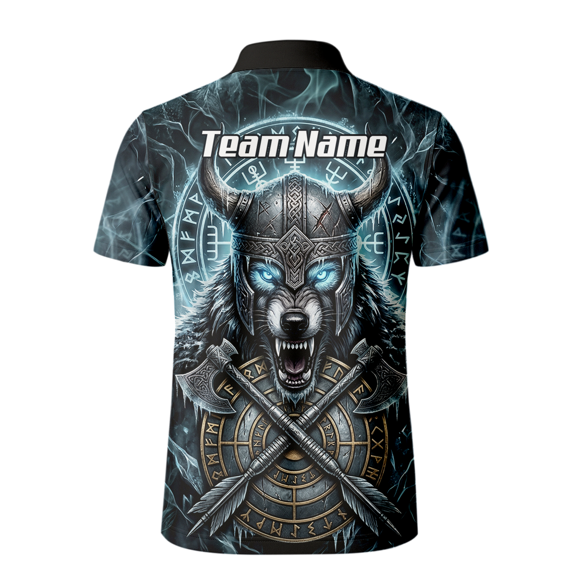 Personalised Viking Wolf Dart Jersey for Men Custom Norse Mythology Darts Polo Shirt Blue Black N8517