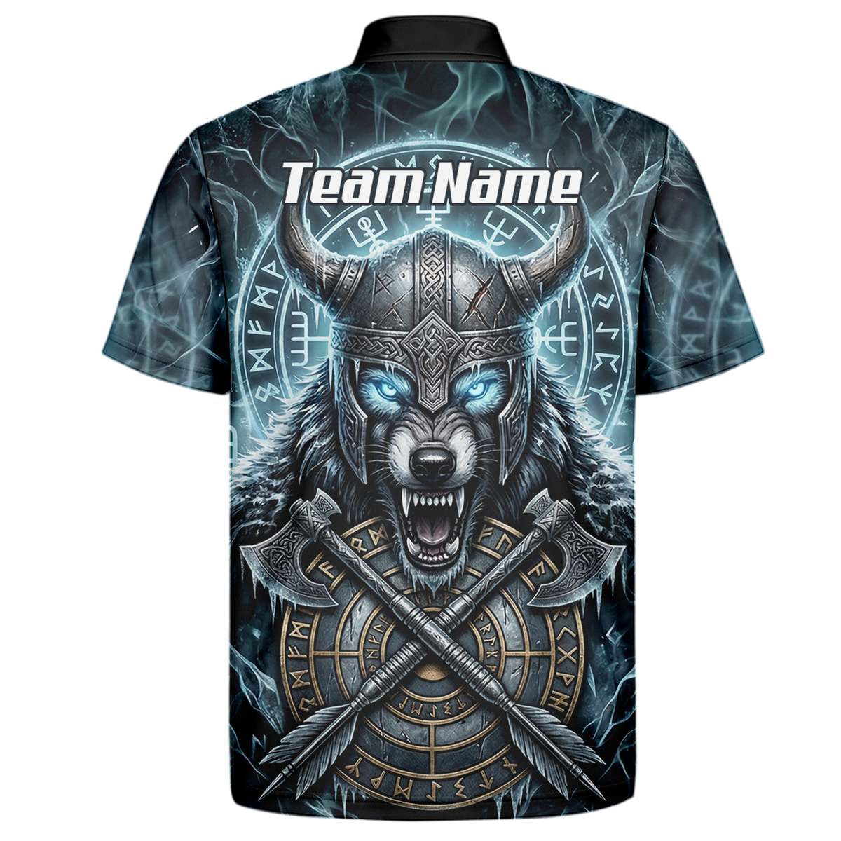 Personalised Viking Wolf Dart Jersey for Men Custom Norse Mythology Darts Polo Shirt Blue Black N8517