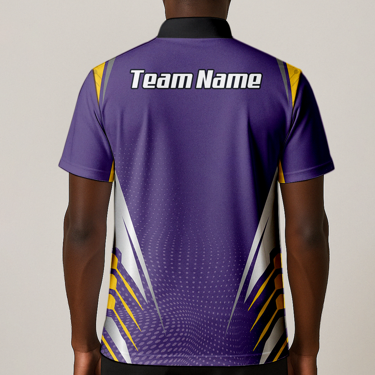 Personalised Abstract Halftone Dart Jersey Polo and Zipper Purple Yellow For Men O8070