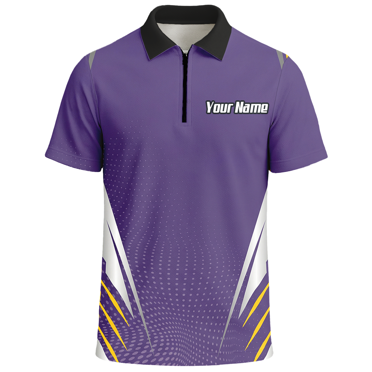 Personalised Abstract Halftone Dart Jersey Polo and Zipper Purple Yellow For Men O8070 - Polo -w Zipper Yes