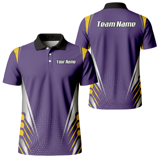 Personalised Abstract Halftone Dart Jersey Polo and Zipper Purple Yellow For Men O8070 - Polo Yes