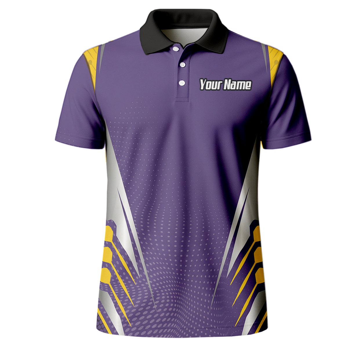 Personalised Abstract Halftone Dart Jersey Polo and Zipper Purple Yellow For Men O8070