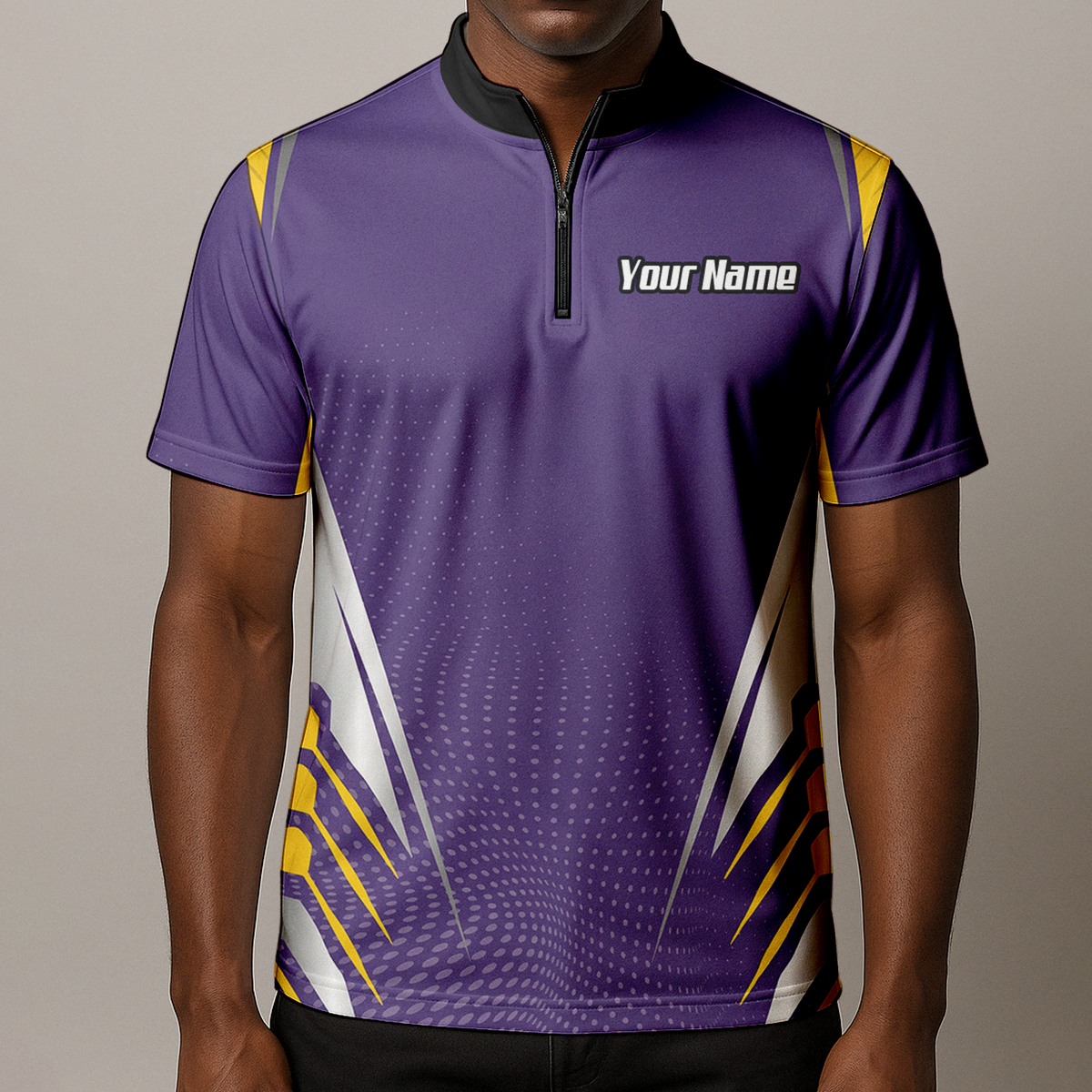 Personalised Abstract Halftone Dart Jersey Polo and Zipper Purple Yellow For Men O8070