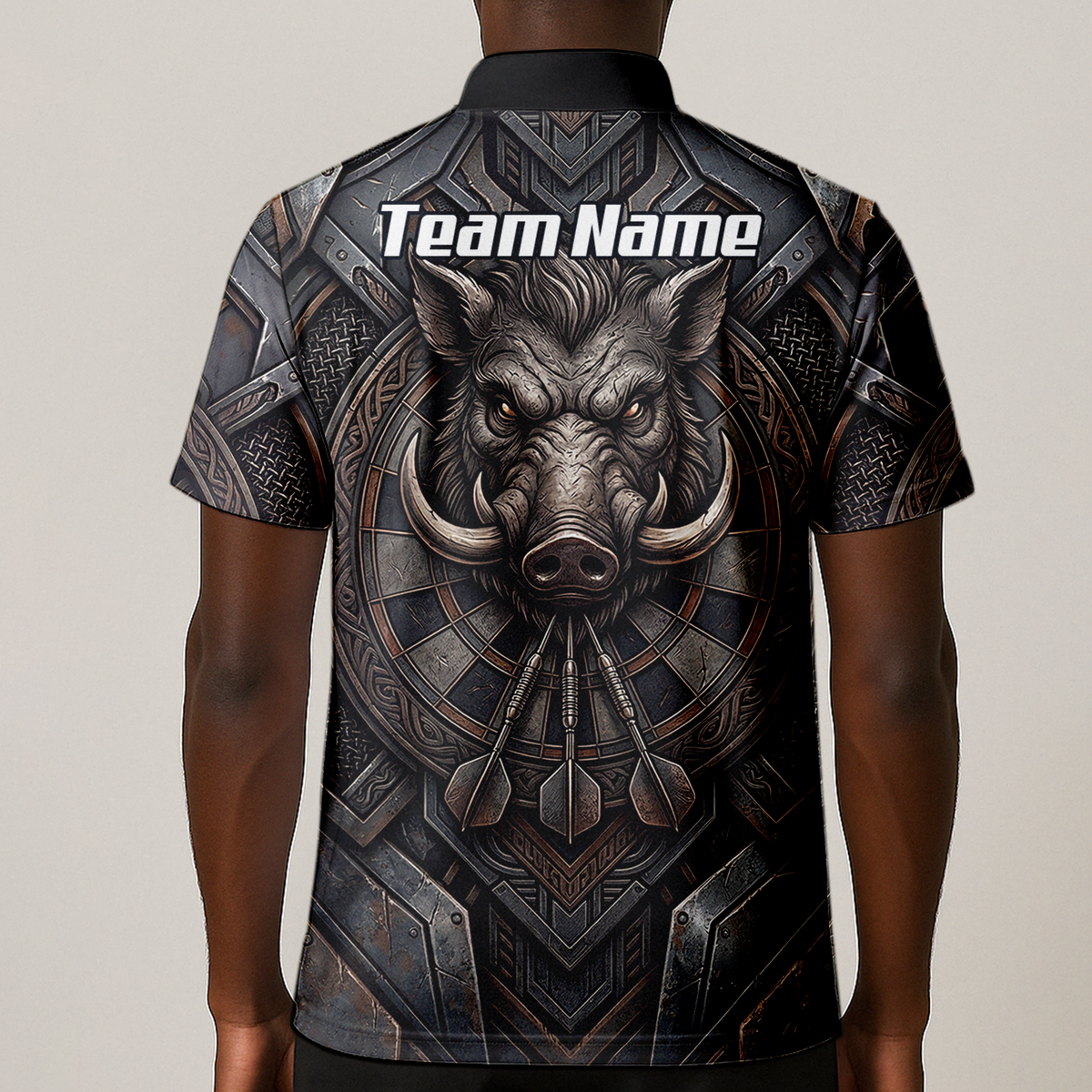 Personalised Men's Wild Boar Dart Jersey Custom Metallic Hog Design Bronze Grey Polo Dart Shirt P3000