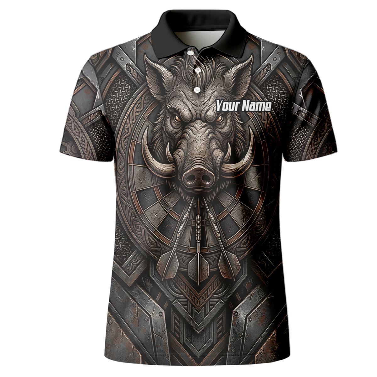 Personalised Men's Wild Boar Dart Jersey Custom Metallic Hog Design Bronze Grey Polo Dart Shirt P3000
