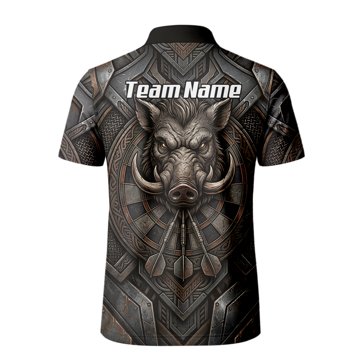 Personalised Men's Wild Boar Dart Jersey Custom Metallic Hog Design Bronze Grey Polo Dart Shirt P3000