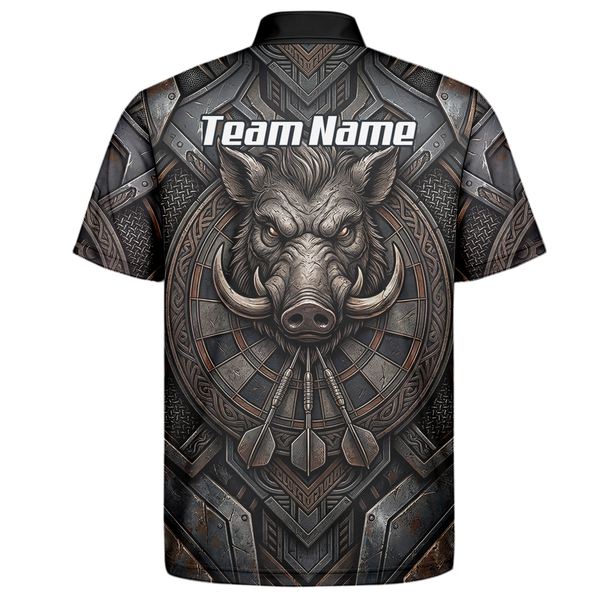 Personalised Men's Wild Boar Dart Jersey Custom Metallic Hog Design Bronze Grey Polo Dart Shirt P3000