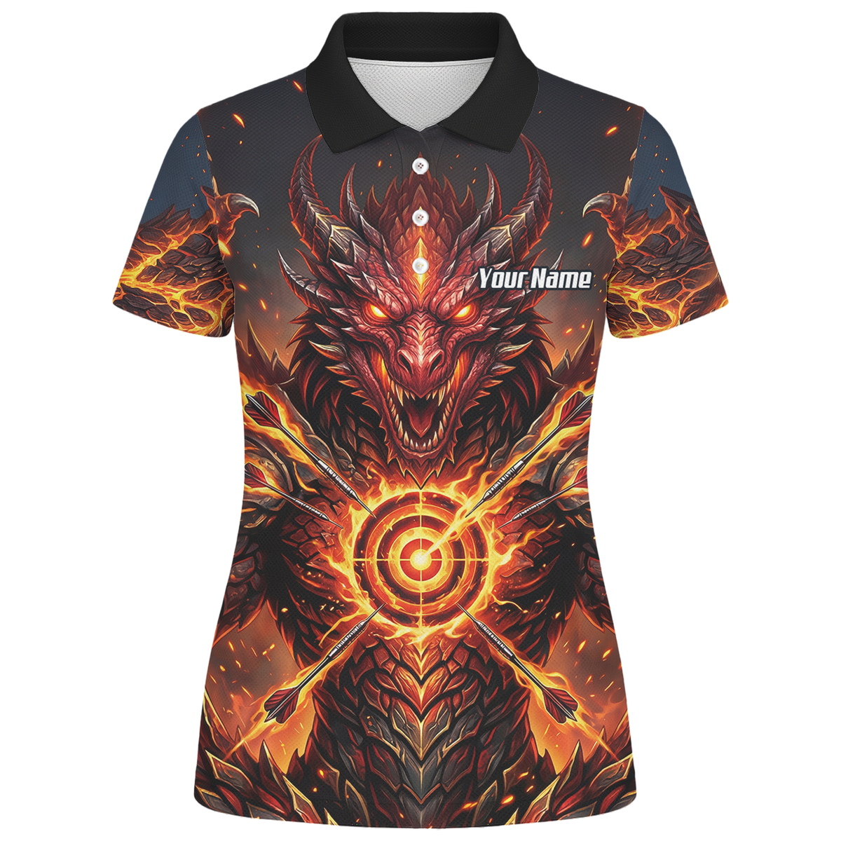Personalised Fire Dragon Dart Jersey for Women Custom Red Flame Polo Shirt P4508