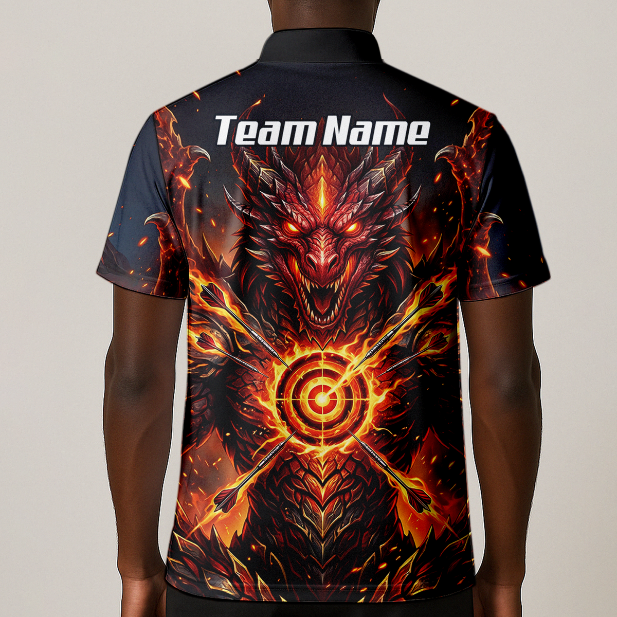 Personalised Fire Dragon Dart Jersey for Men Custom Red Flame Polo Shirt P4508