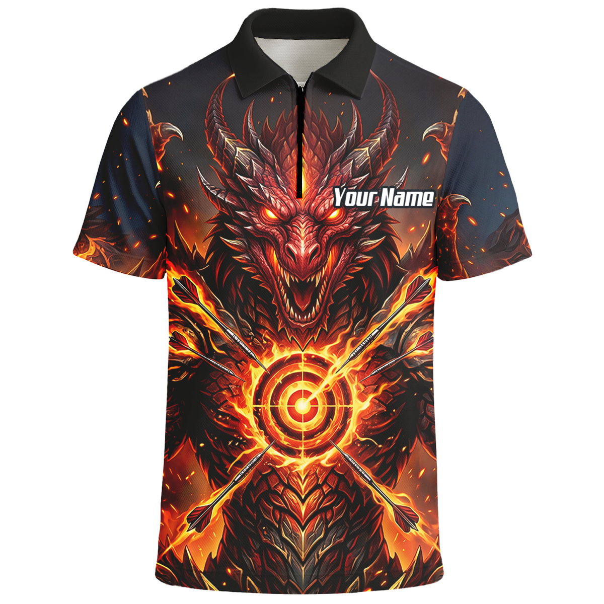 Personalised Fire Dragon Dart Jersey for Men Custom Red Flame Polo Shirt P4508