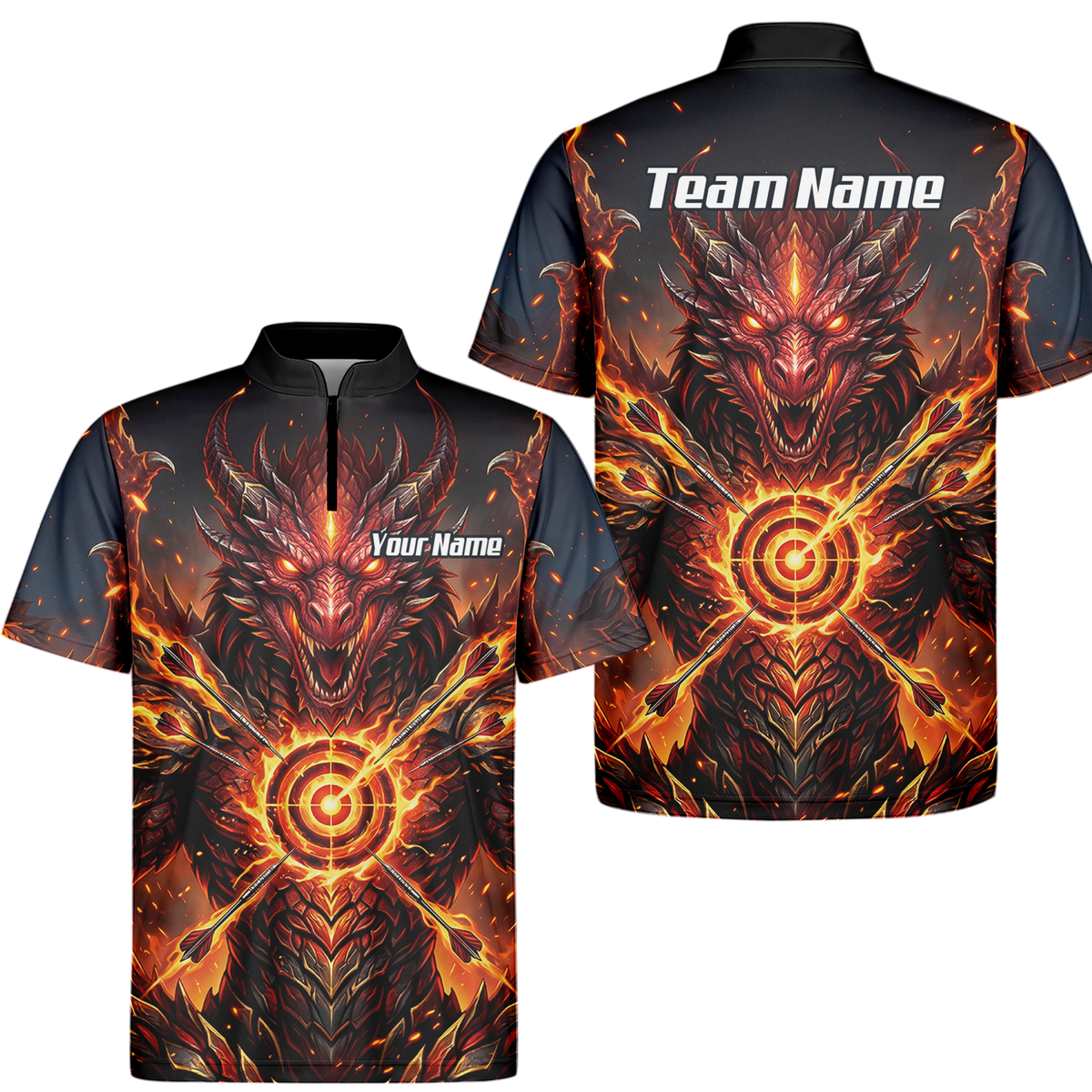Personalised Fire Dragon Dart Jersey for Men Custom Red Flame Polo Shirt P4508