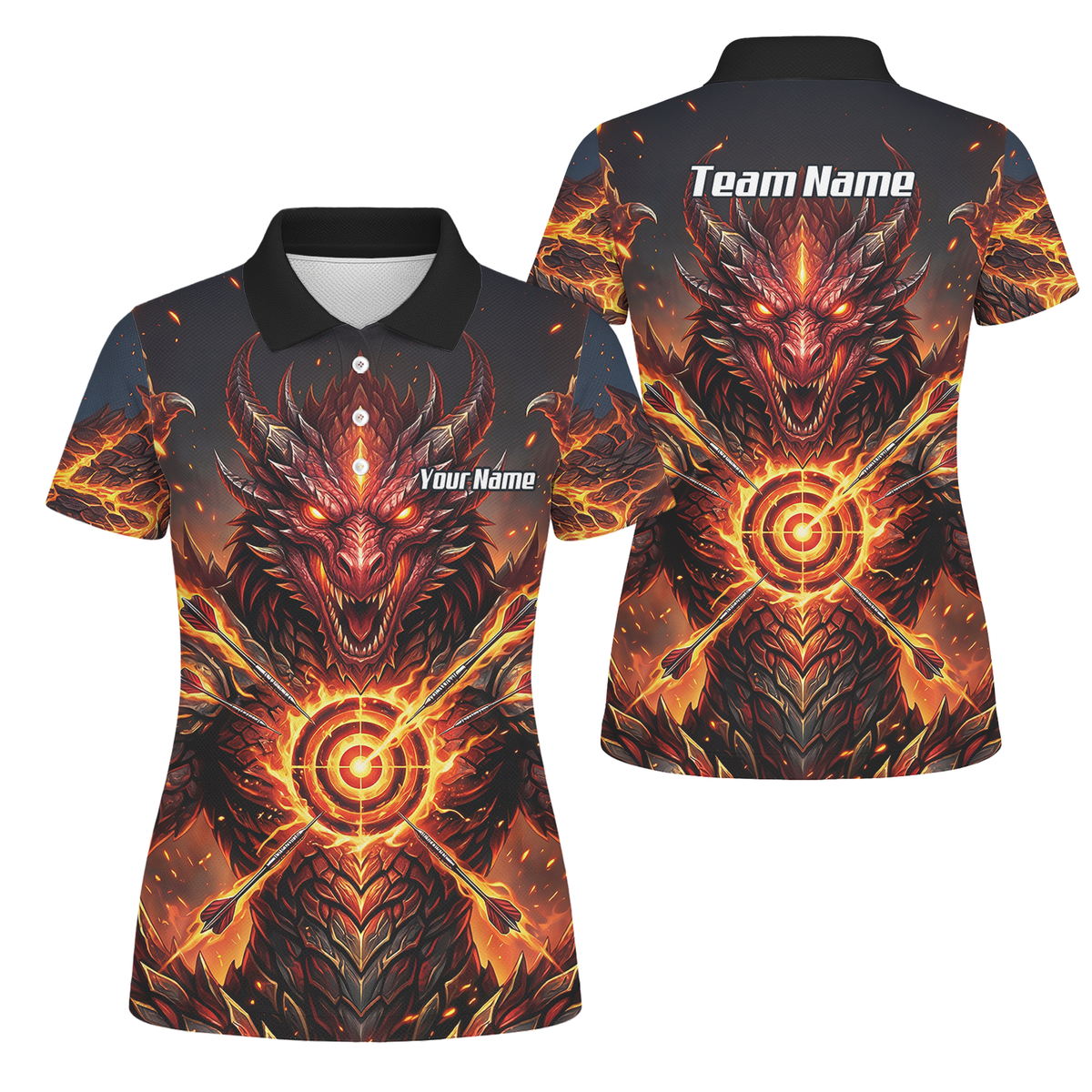 Personalised Fire Dragon Dart Jersey for Women Custom Red Flame Polo Shirt P4508