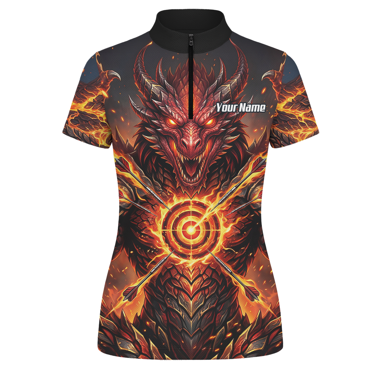 Personalised Fire Dragon Dart Jersey for Women Custom Red Flame Polo Shirt P4508