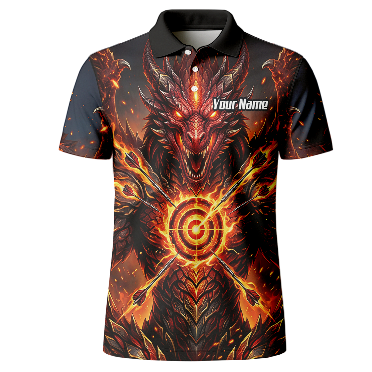 Personalised Fire Dragon Dart Jersey for Men Custom Red Flame Polo Shirt P4508