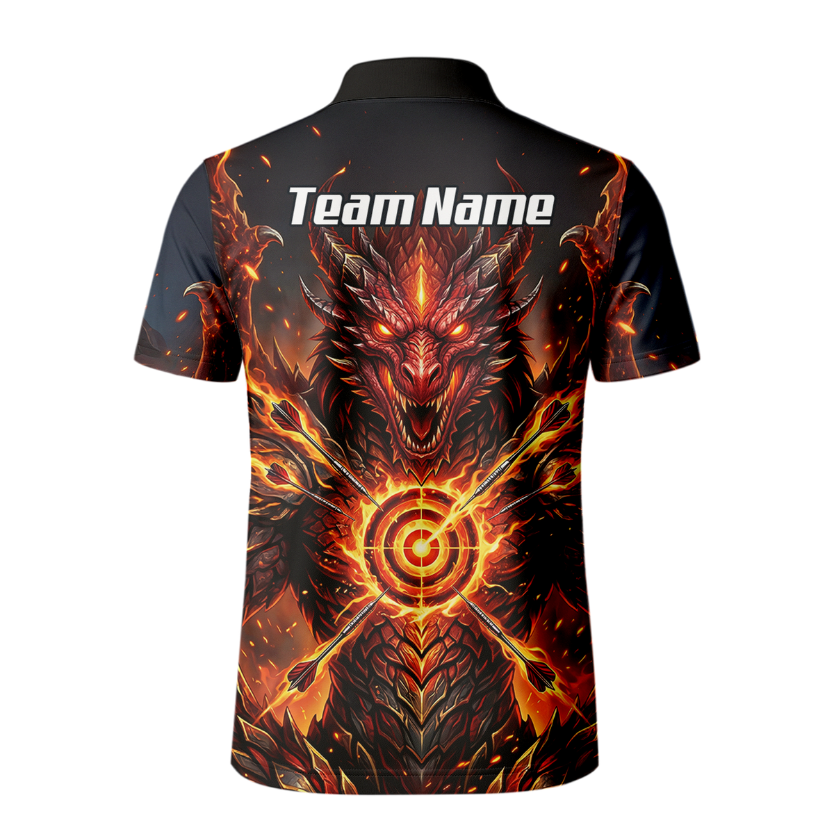 Personalised Fire Dragon Dart Jersey for Men Custom Red Flame Polo Shirt P4508