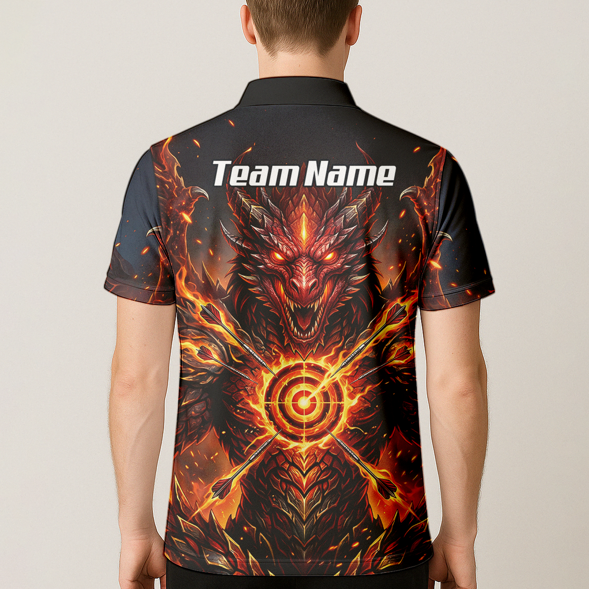 Personalised Fire Dragon Dart Jersey for Men Custom Red Flame Polo Shirt P4508
