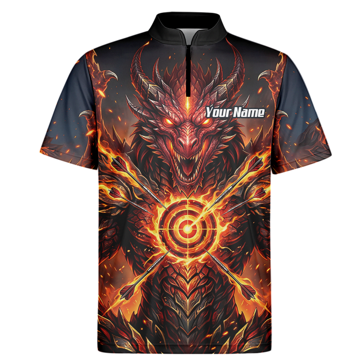 Personalised Fire Dragon Dart Jersey for Men Custom Red Flame Polo Shirt P4508