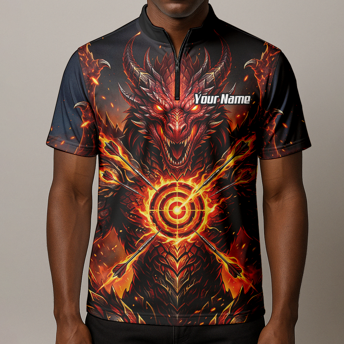 Personalised Fire Dragon Dart Jersey for Men Custom Red Flame Polo Shirt P4508