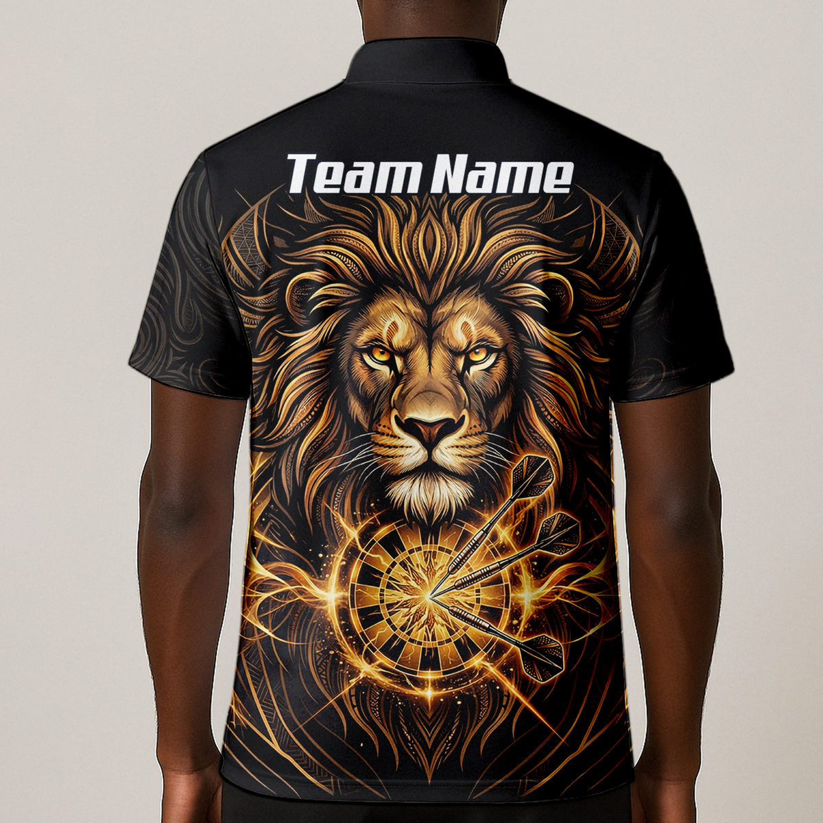 Personalised Golden Lion Dart Jersey For Men Black Gold Custom Polo Dart Shirt P5667